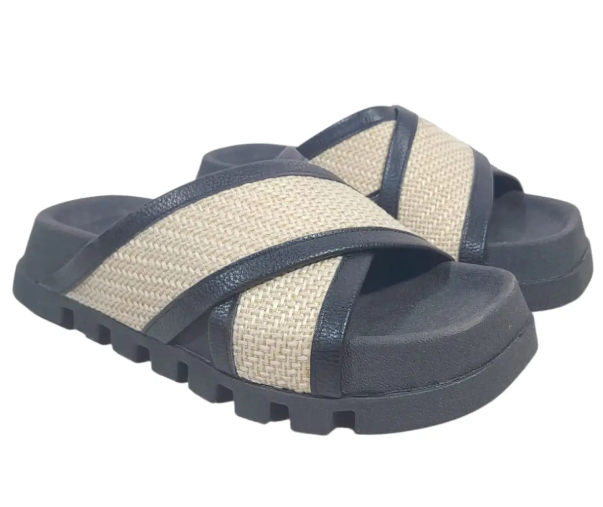 SANDALIA ZUECO MUJER EVITA FAJAS CRUZADAS YUTE BASE DE GOMA