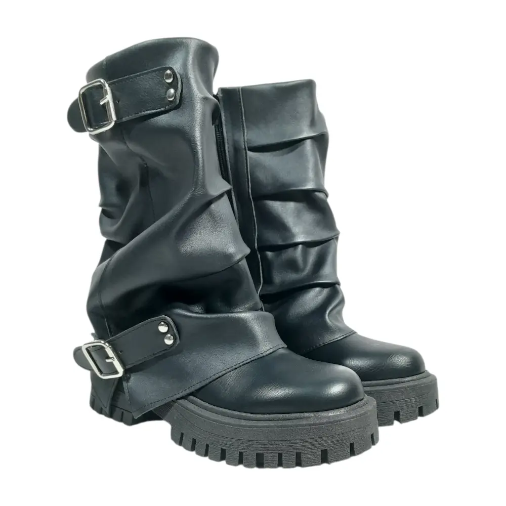 BOTA POLAINA MUJER ROCK CON HEBILLAS